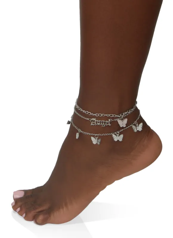 Angel Butterfly Charm Anklet Trio sold by Rainbow
