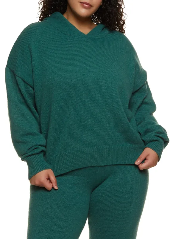 Plus Size Knit Pullover Hoodie sold by Rainbow