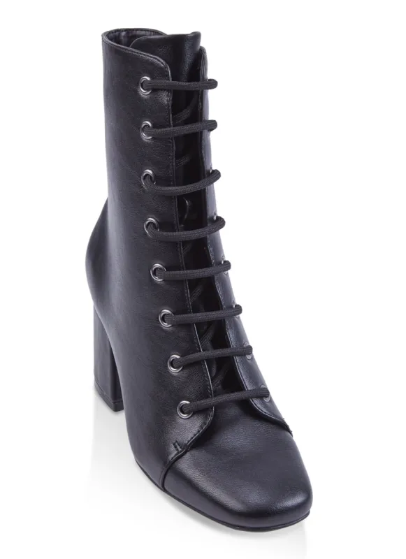 Square Toe Lace Up Booties sold by Rainbow