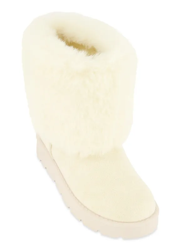 Faux Fur Cuff Platform Boots sold by Rainbow