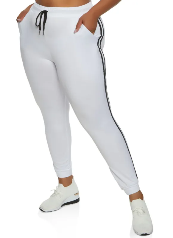 Plus Size Varsity Stripe Drawstring Joggers sold by Rainbow
