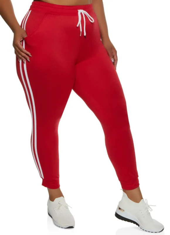 Plus Size Varsity Stripe Drawstring Joggers sold by Rainbow