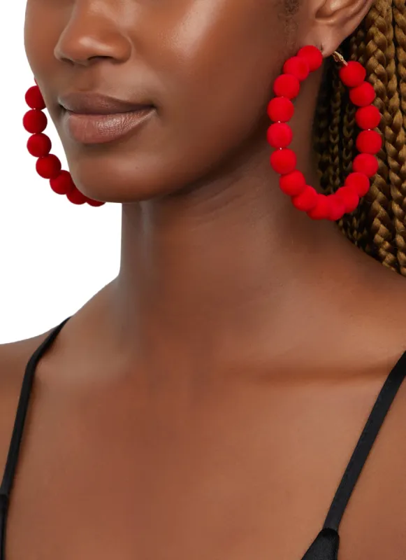 Velvet Beaded Metallic Hoop Earrings sold by Rainbow