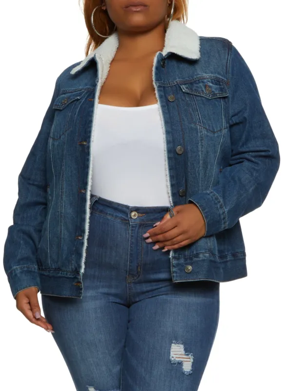 Plus Size Sherpa Lined Denim Jacket sold by Rainbow