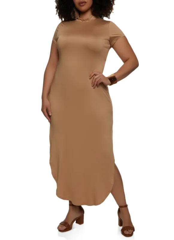 Plus Size Cut Out Back Mock Neck Maxi Dress sold by Rainbow