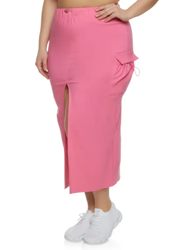 Plus Size Toggle Drawstring Cargo Maxi Skirt sold by Rainbow