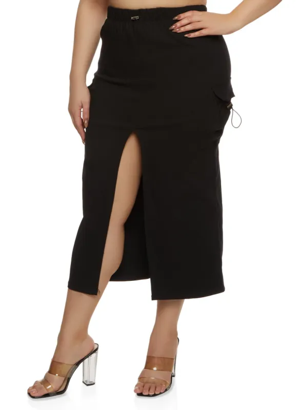 Plus Size Toggle Drawstring Cargo Maxi Skirt sold by Rainbow