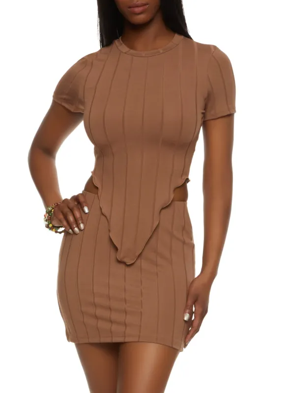 Ribbed Crew Neck Hanky Hem Tee sold by Rainbow