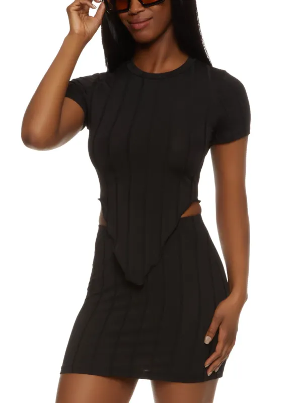 Ribbed Crew Neck Hanky Hem Tee sold by Rainbow