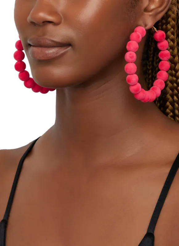 Velvet Beaded Metallic Hoop Earrings sold by Rainbow