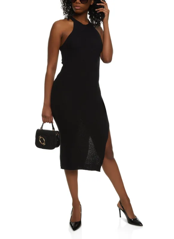 Sleeveless Side Slit High Neck Midi Dress sold by Rainbow