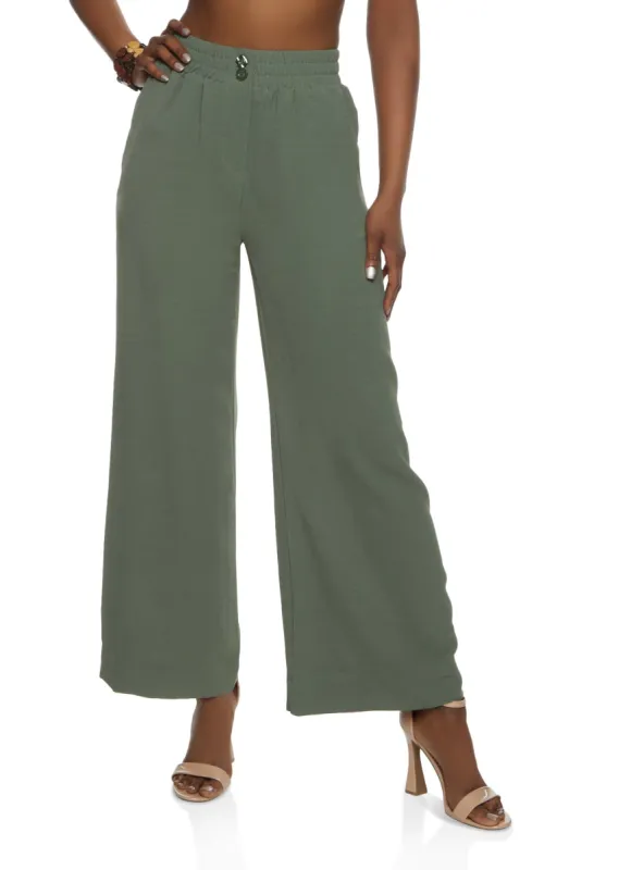 Button Detail Pull On Palazzo Pants sold by Rainbow