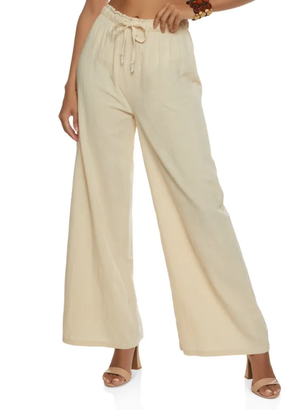 Drawstring Paper Bag Waist Palazzo Pants sold by Rainbow