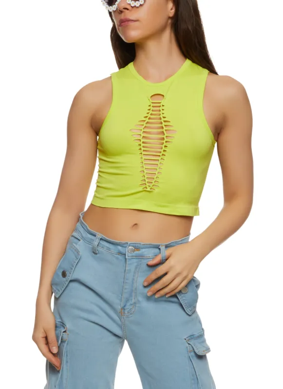 Laser Cut Front Cropped Tank Top sold by Rainbow
