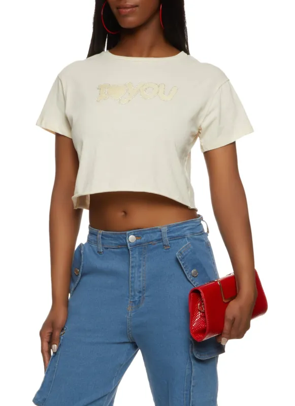 I Heart You Rhinestone Cropped Graphic Tee sold by Rainbow