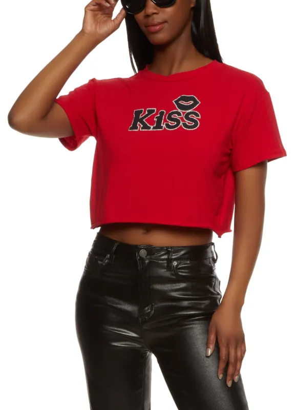 Rhinestone Kiss Cropped T Shirt sold by Rainbow