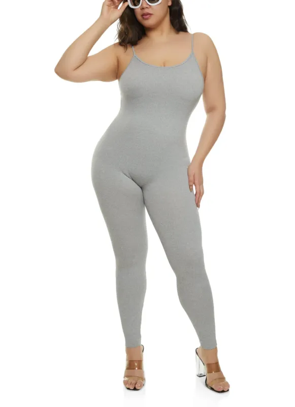 Plus Size Seamless Scoop Neck Cami Catsuit sold by Rainbow