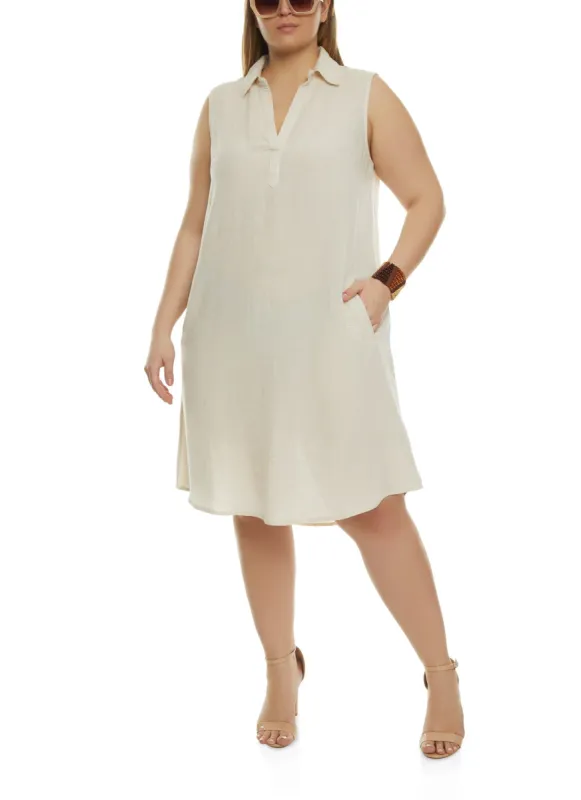 Plus Size Linen Sleeveless Shift Dress sold by Rainbow
