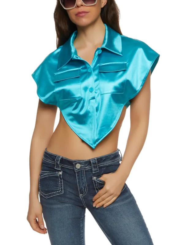 Satin Open Side Hanky Hem Crop Top sold by Rainbow