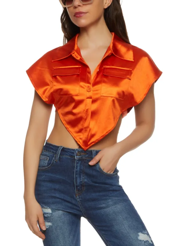 Satin Open Side Hanky Hem Crop Top sold by Rainbow