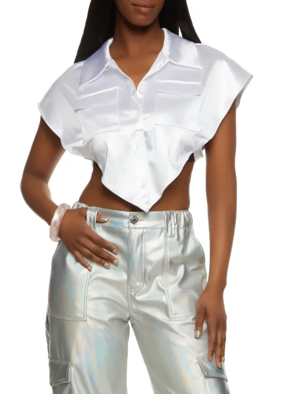Satin Open Side Hanky Hem Crop Top sold by Rainbow