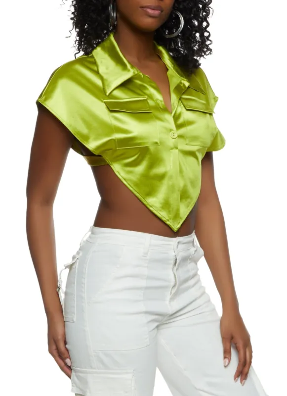 Satin Open Side Hanky Hem Crop Top sold by Rainbow