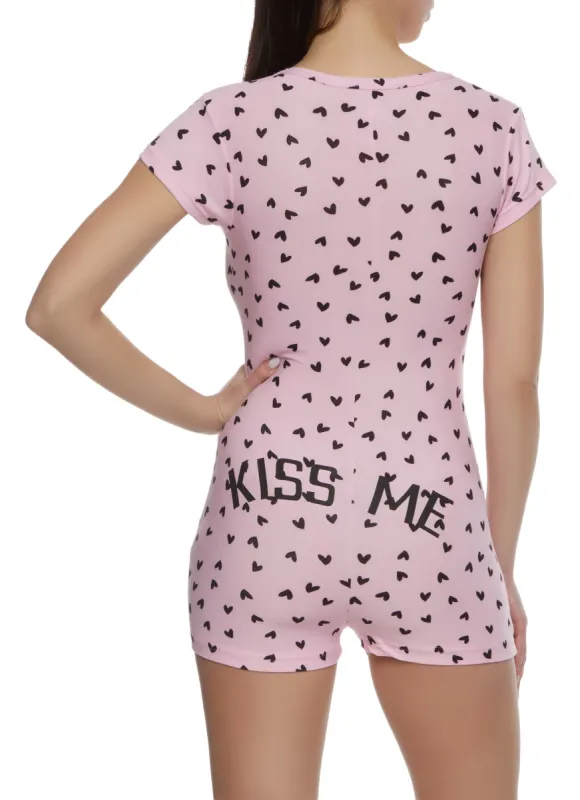 Kiss Me Heart Print Pajama Romper sold by Rainbow