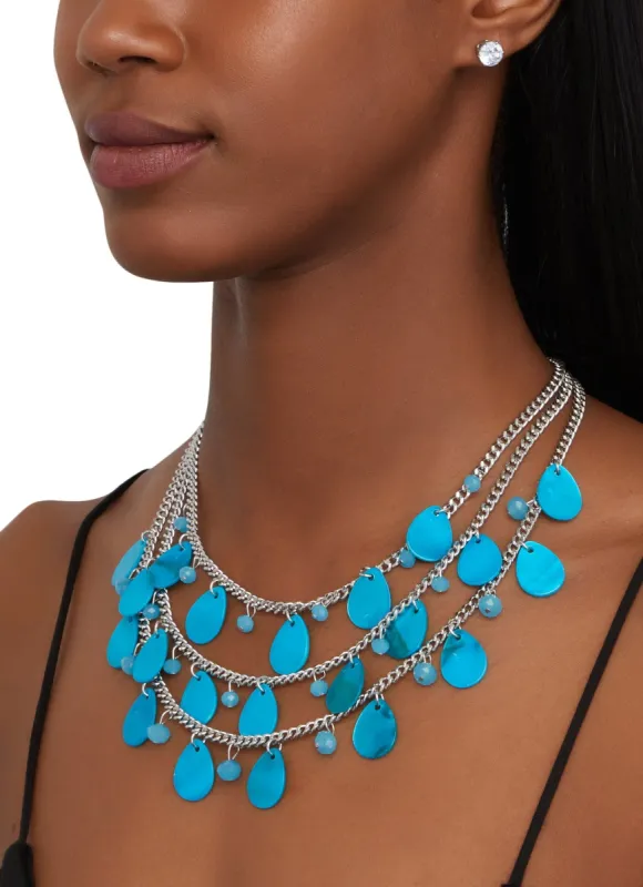 Teardrop Shell Layered Necklace and Stud Earrings sold by Rainbow