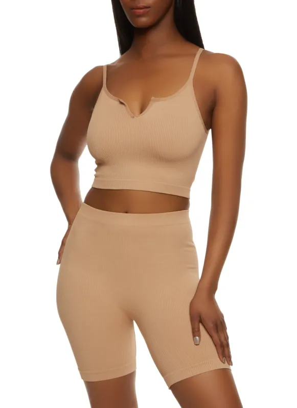 Seamless Notch Neck Cropped Cami and Biker Shorts sold by Rainbow