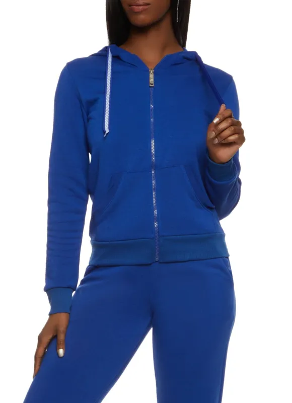 Solid Fleece Zip Front Hooded Sweatshirt sold by Rainbow