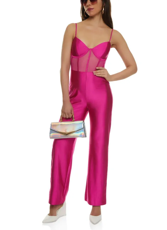 Sheer Mesh Bustier Wide Leg Jumpsuit sold by Rainbow