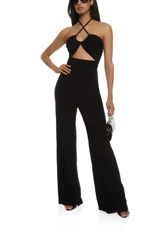 Keyhole Halter Jumpsuit sold by Rainbow
