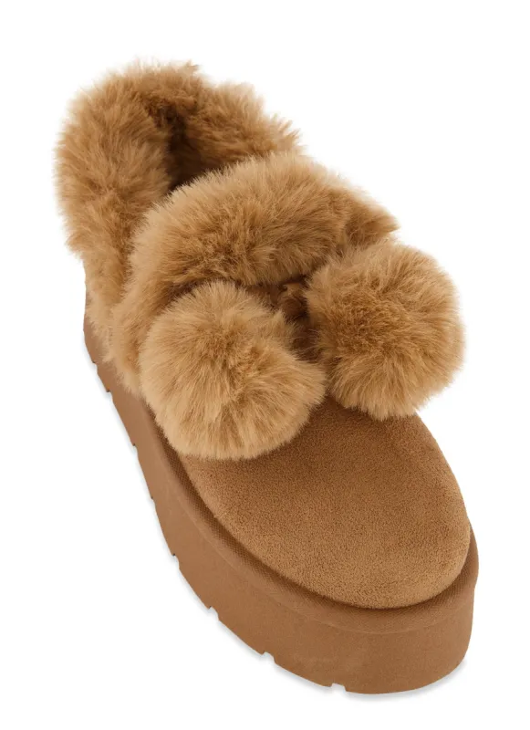 Solid Platform Faux Fur Pom Pom Boots sold by Rainbow