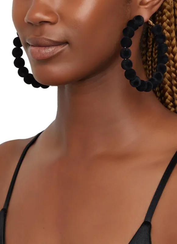 Velvet Beaded Metallic Hoop Earrings sold by Rainbow