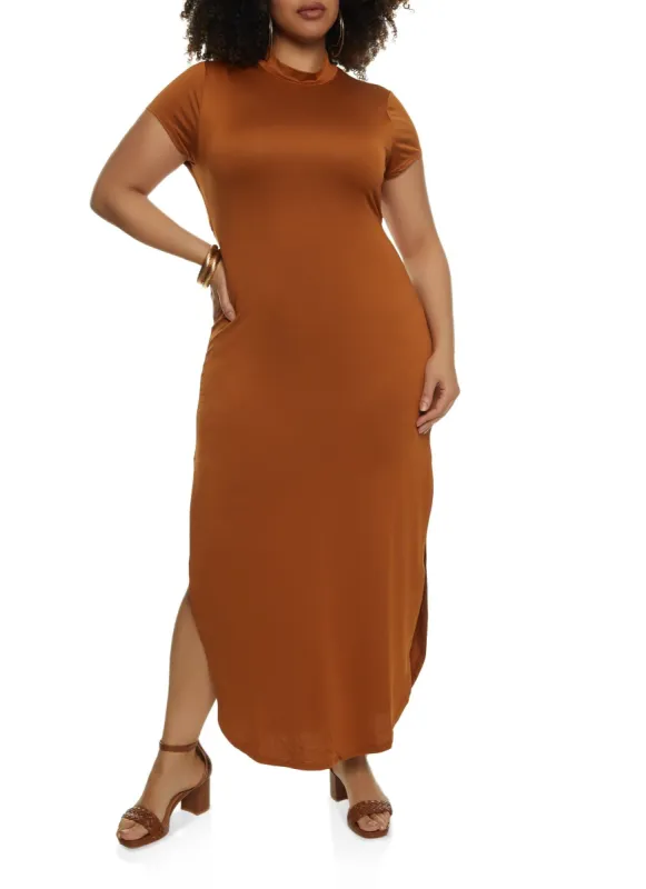 Plus Size Cut Out Back Mock Neck Maxi Dress sold by Rainbow