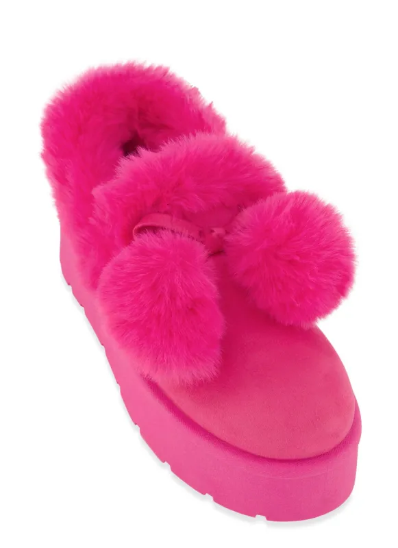 Solid Platform Faux Fur Pom Pom Boots sold by Rainbow