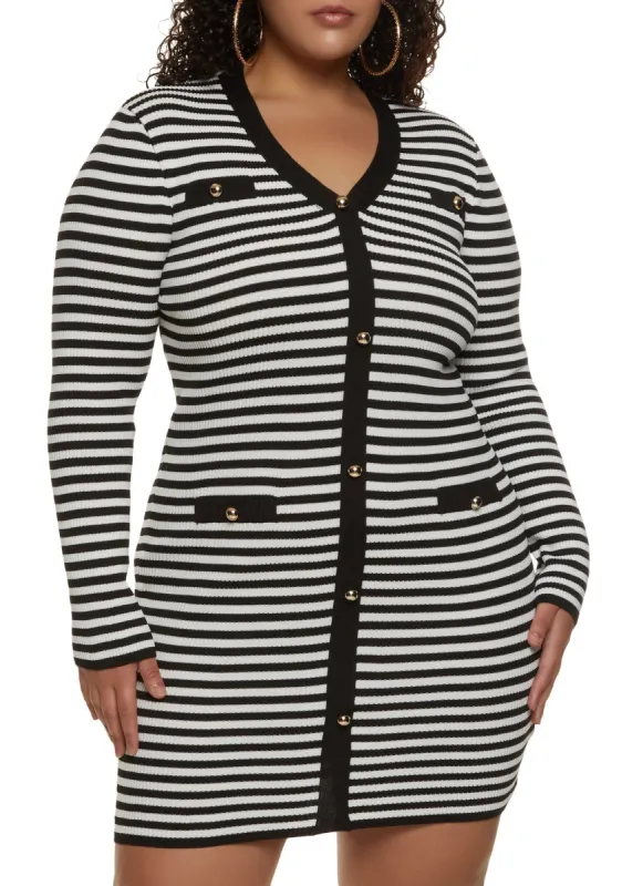 Plus Size Striped Faux Button Sweater Dress sold by Rainbow