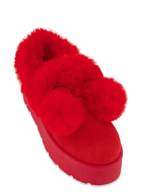 Solid Platform Faux Fur Pom Pom Boots sold by Rainbow