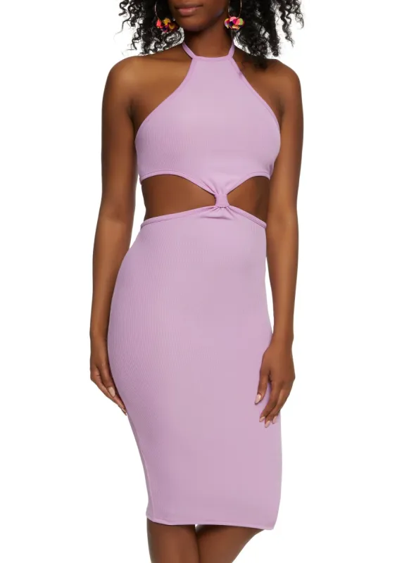 Halter Cut Out Knot Detail Midi Dress sold by Rainbow