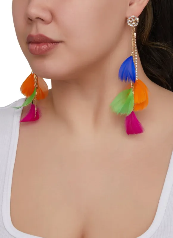 Rhinestone Feather Drop Earrings sold by Rainbow