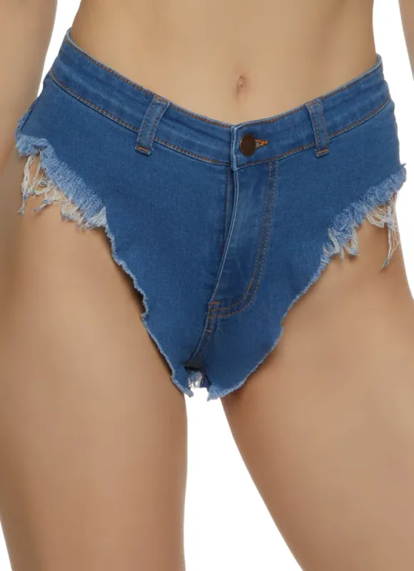Frayed V Cut Denim Short Shorts sold by Rainbow