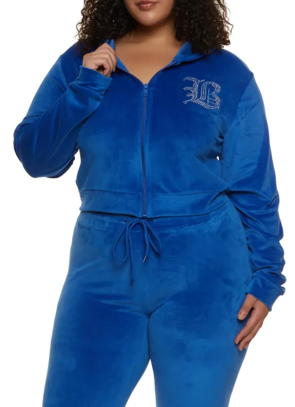Plus Size B Initial Rhinestone Studded Hoodie sold by Rainbow