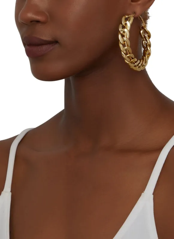 Jumbo Curb Chain Hoop Earrings sold by Rainbow