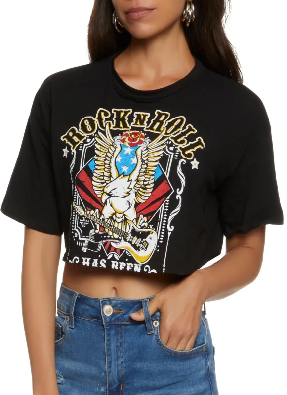 Americana Rock N Roll Cropped Graphic Tee sold by Rainbow