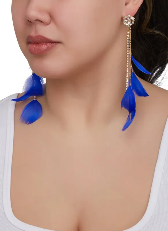 Rhinestone Feather Drop Earrings sold by Rainbow