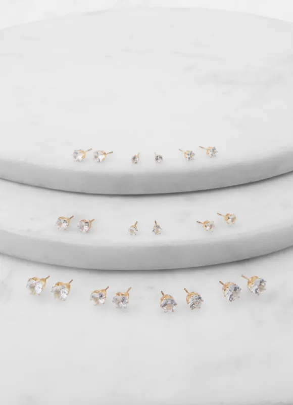 Set Of 10 Cubic Zirconia Assorted Heart Stud Earrings sold by Rainbow