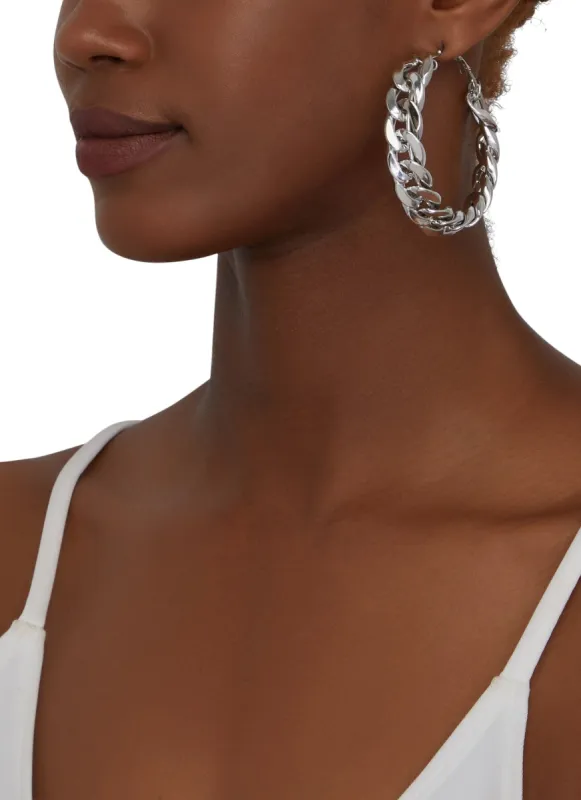 Jumbo Curb Chain Hoop Earrings sold by Rainbow