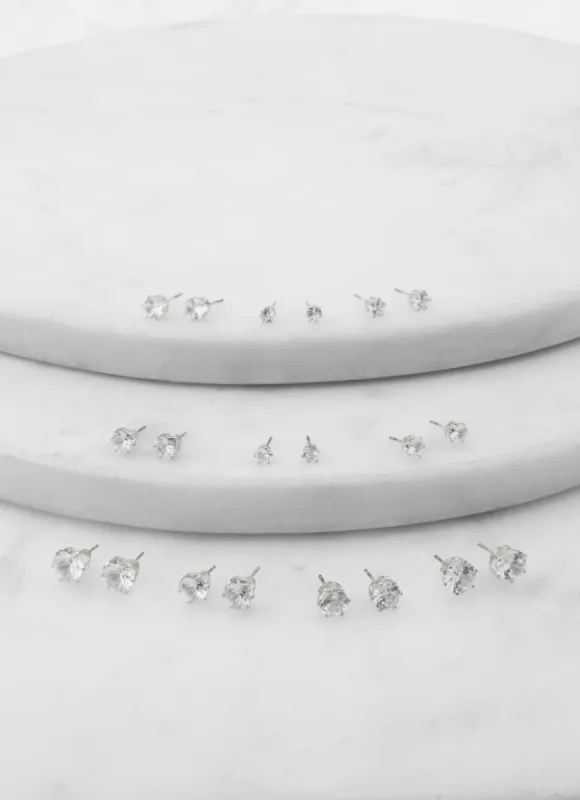 Set Of 10 Cubic Zirconia Assorted Heart Stud Earrings sold by Rainbow
