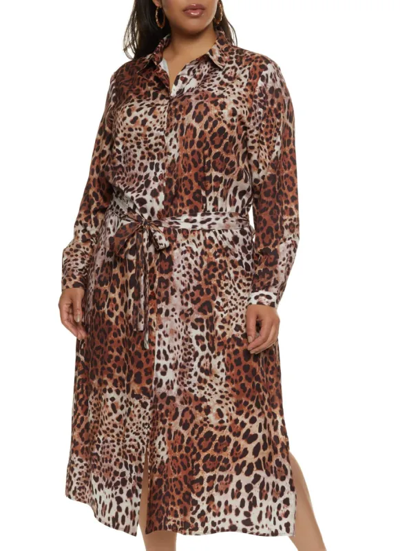 Plus Size Printed Maxi Shirt Dress sold by Rainbow