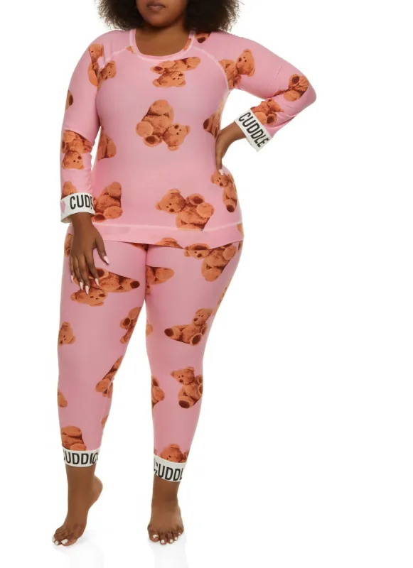 Plus Size Cuddle Bear Print Pajama Top and Pants sold by Rainbow